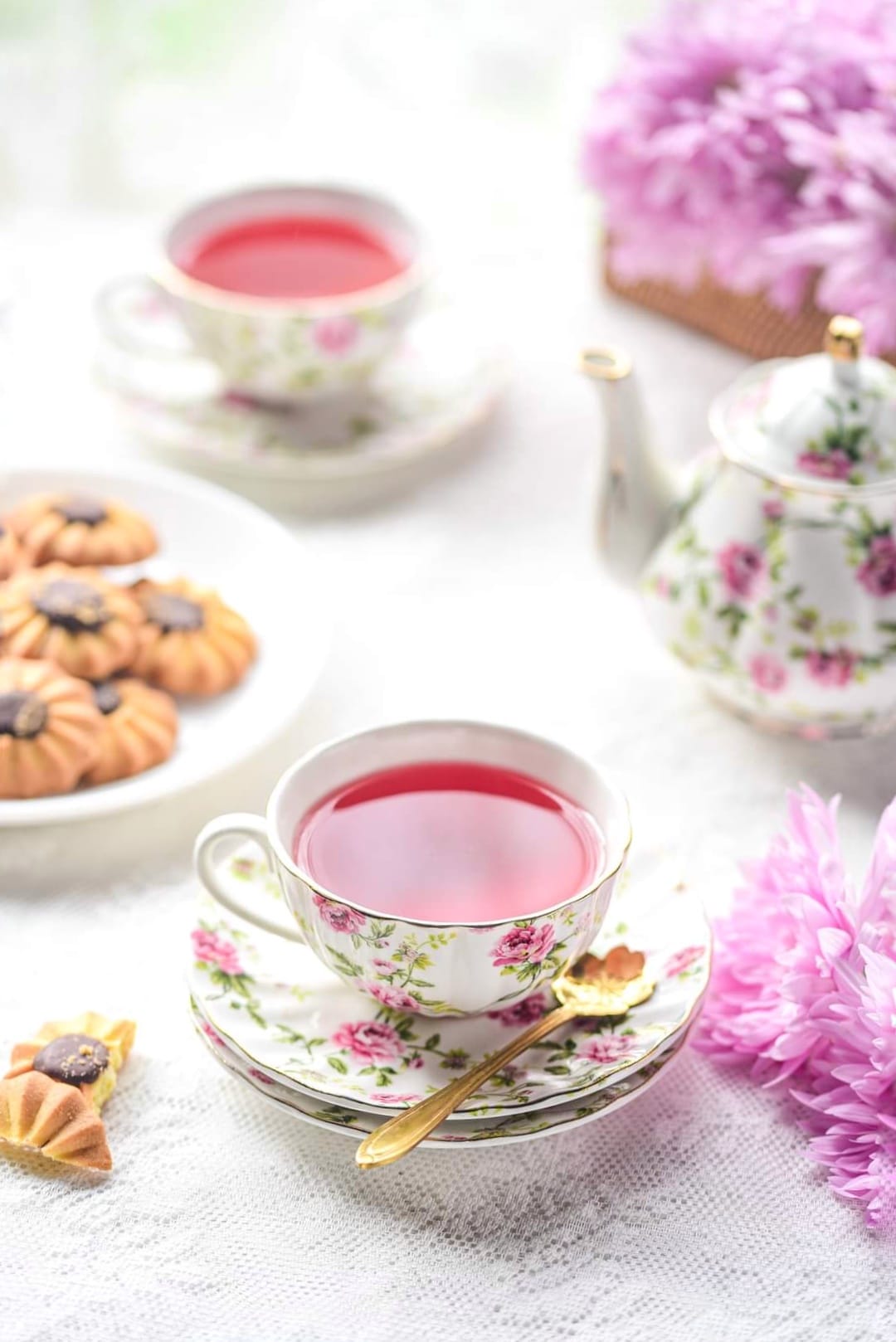 Pink tea in a cup